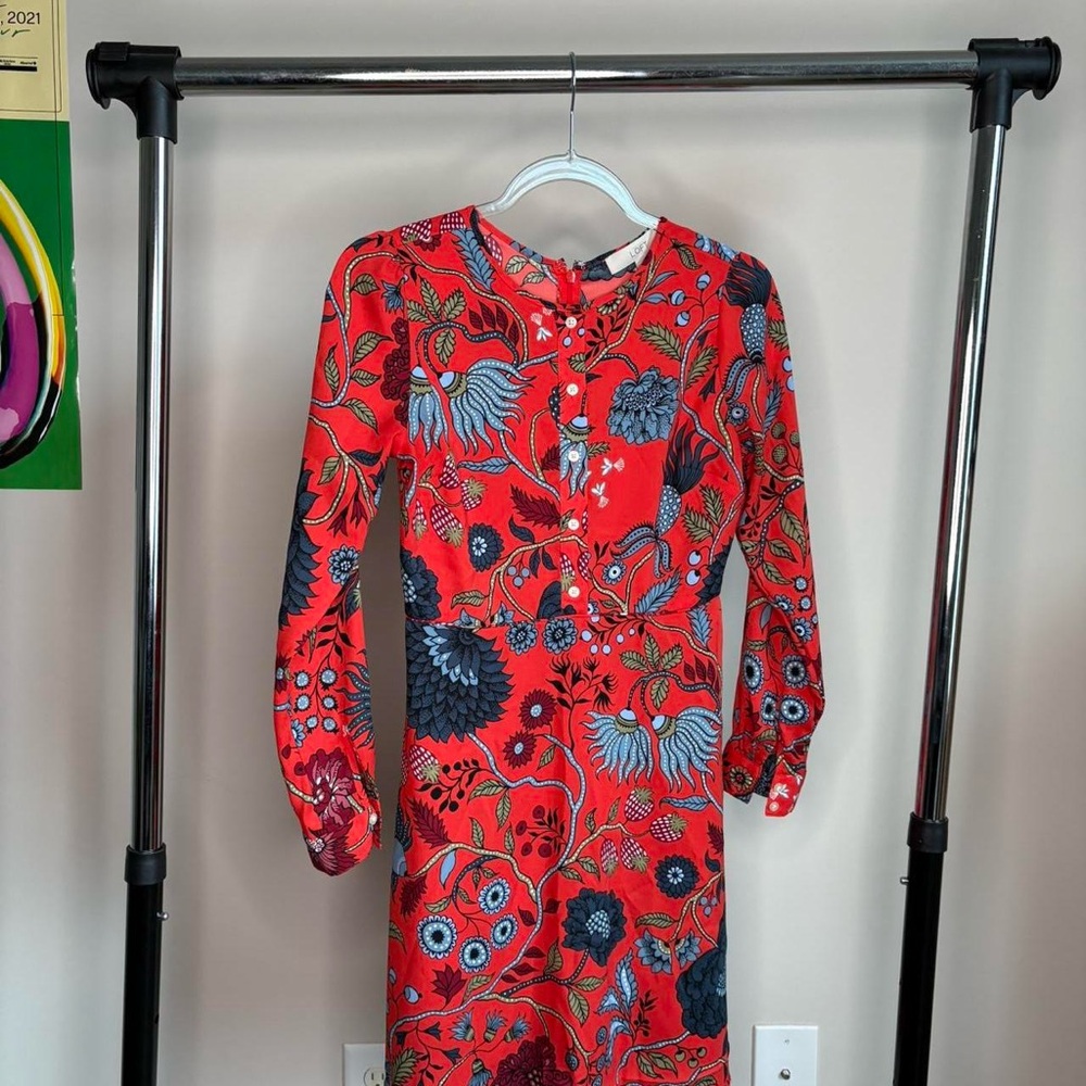 LOFT Red Floral Mod Mini Dress